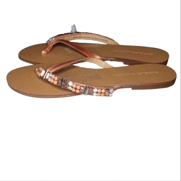 Badgley Mischka Kamryn Jewelled Summer Peach Thong Leather Sandals Size 8 - Picture 4 of 7
